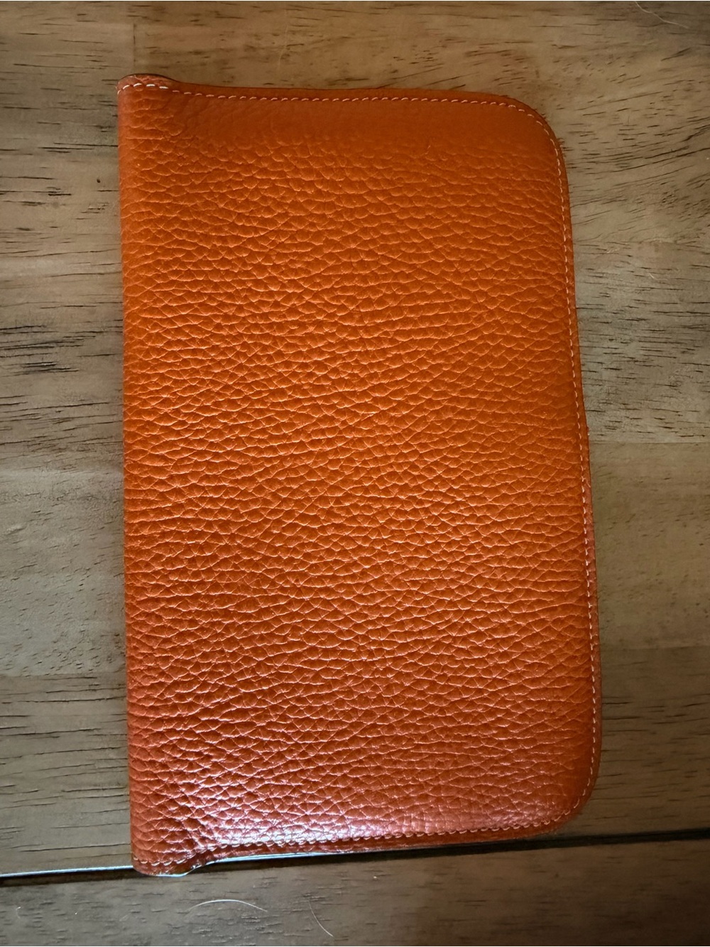 Orange Textured Leather Women’s Envelope Clutch - Picture 2 of 4